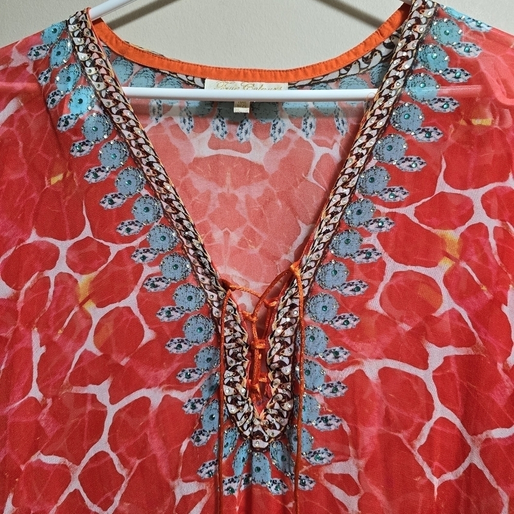 True colors sheer cover up color orange with rhinestones embellishment one size - Picture 3 of 8